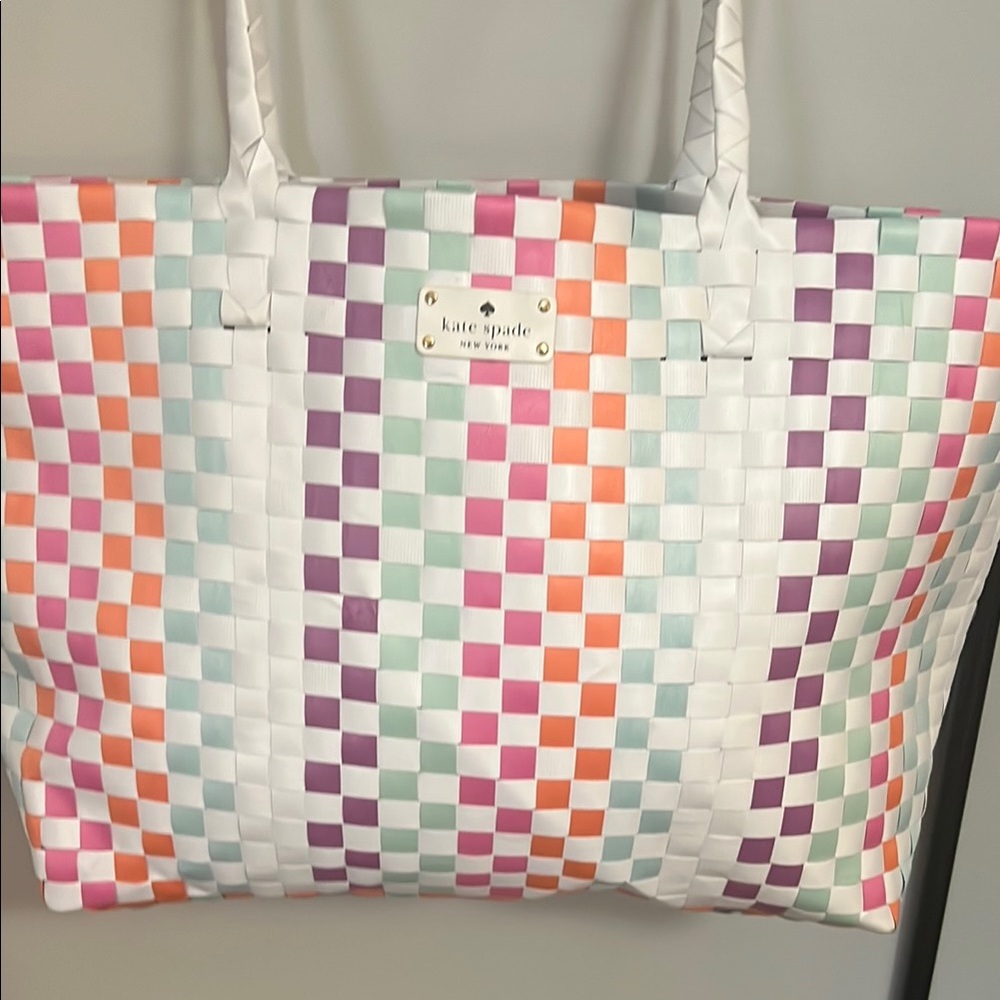 Kate Spade White Multicolor Woven Tote Bag